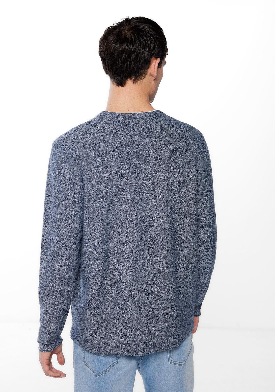 Springfield Contrast collar textured jumper - Blue 3 Shaws Department Stores