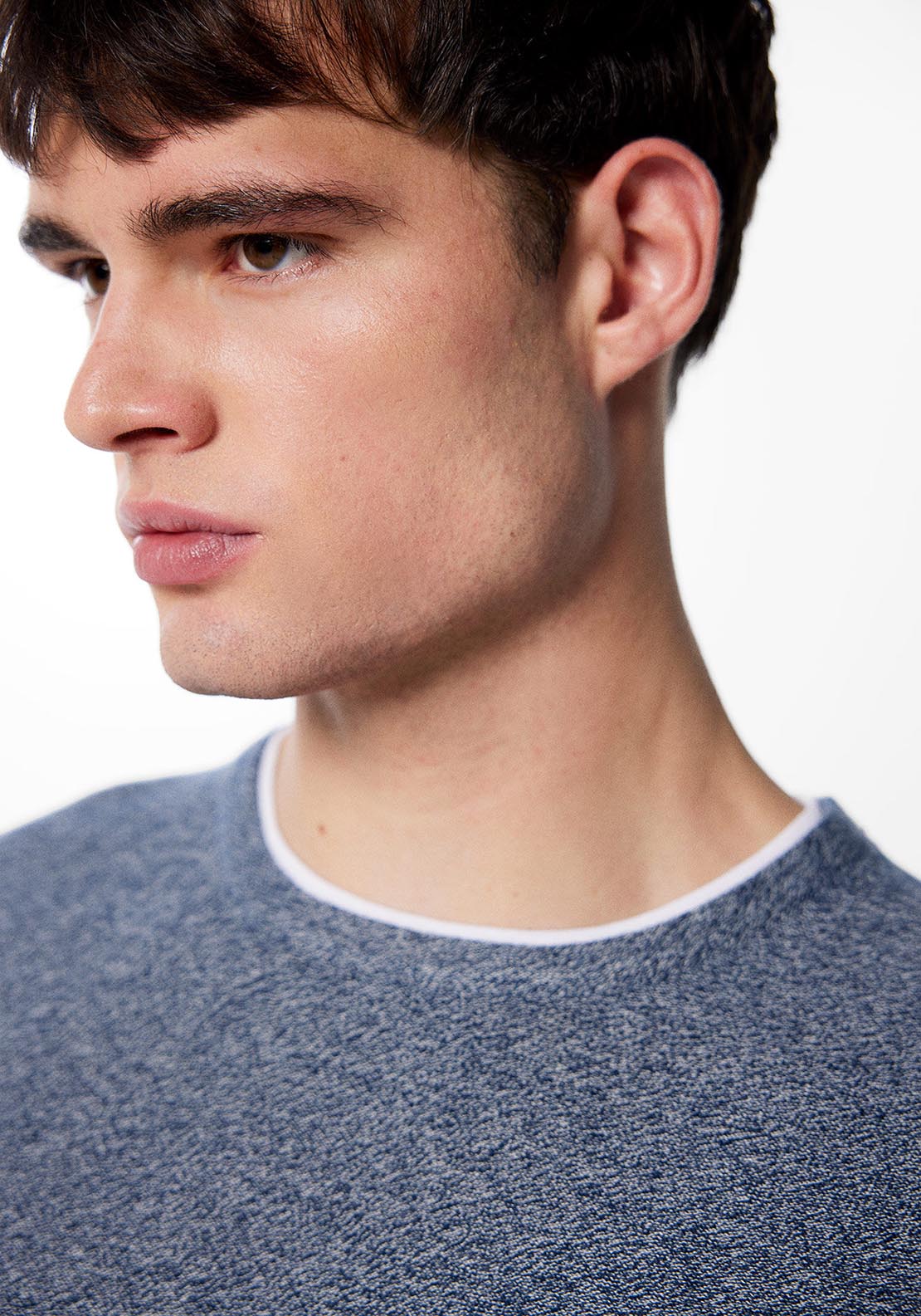 Springfield Contrast collar textured jumper - Blue 4 Shaws Department Stores