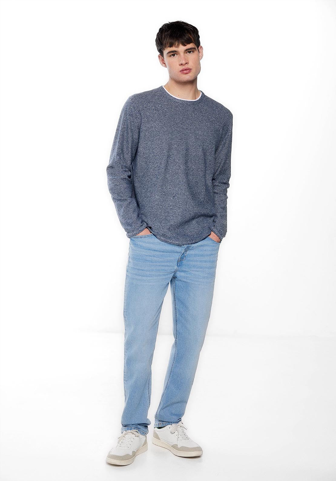 Springfield Contrast collar textured jumper - Blue 2 Shaws Department Stores
