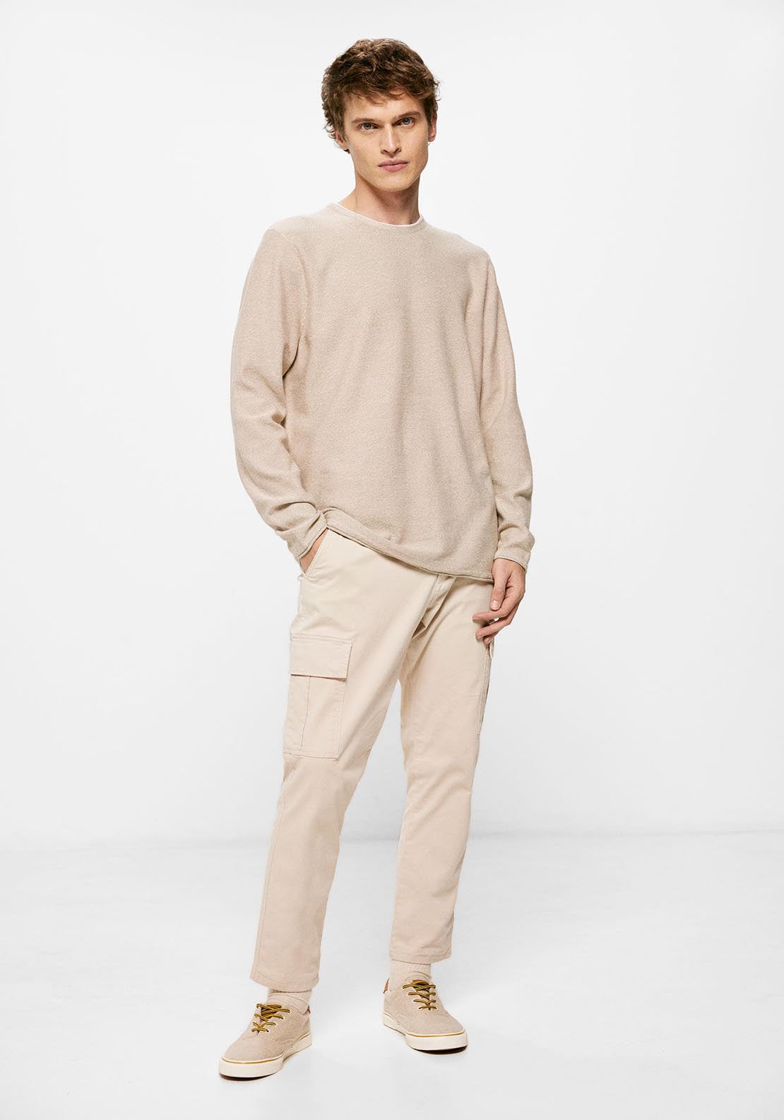 Springfield Contrast collar textured jumper - Beige 2 Shaws Department Stores