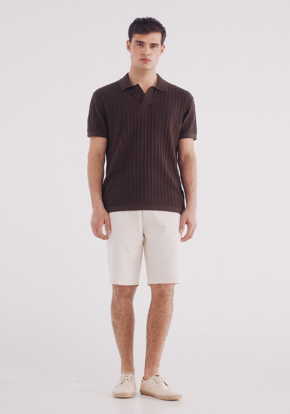 Springfield Short Sleeve Jumper With A Polo Shirt-Style Neck - Brown 4 Shaws Department Stores