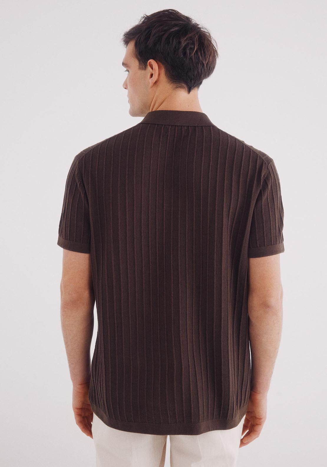Springfield Short Sleeve Jumper With A Polo Shirt-Style Neck - Brown 2 Shaws Department Stores