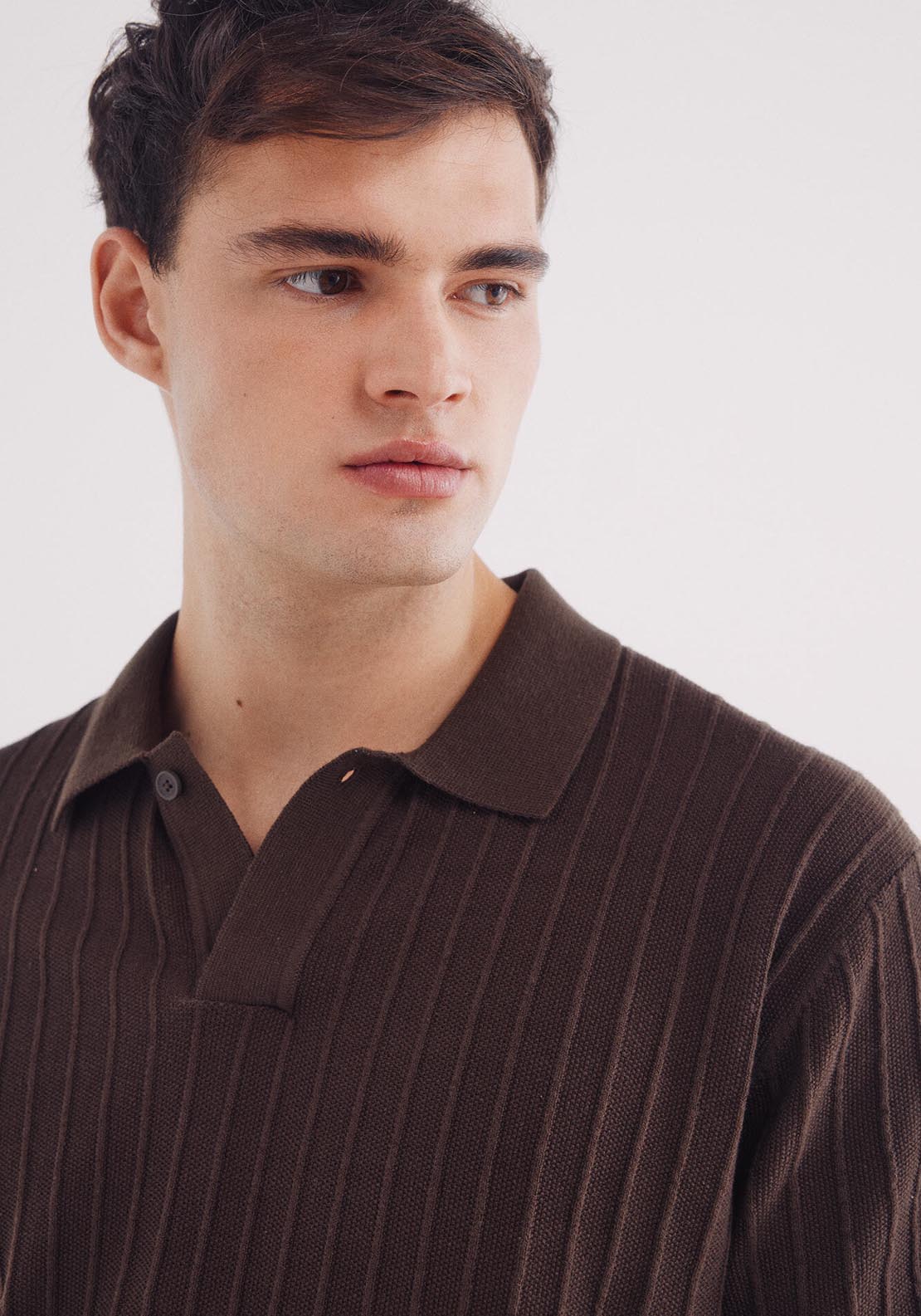 Springfield Short Sleeve Jumper With A Polo Shirt-Style Neck - Brown 3 Shaws Department Stores