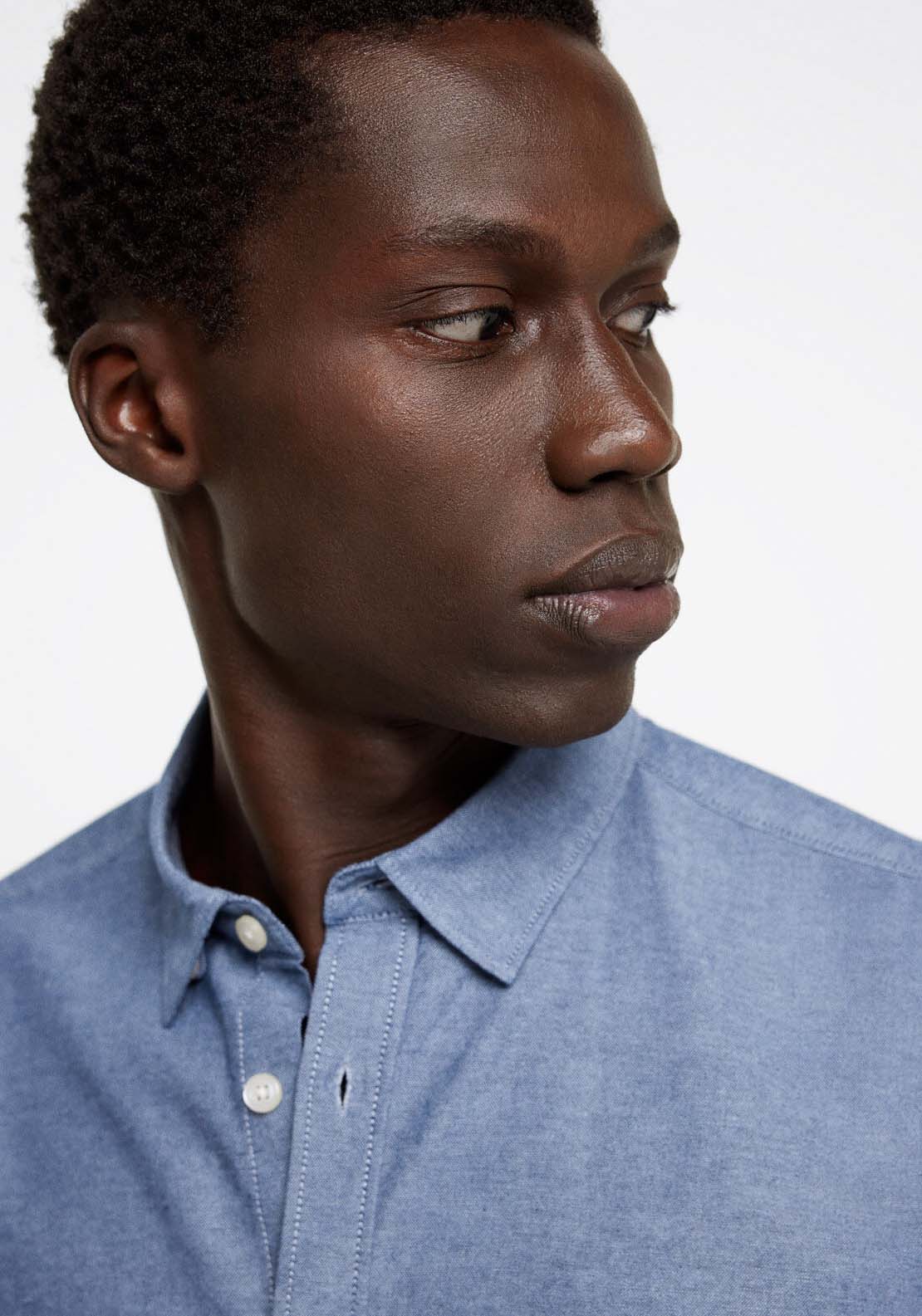 Springfield Pinpoint shirt with elbow patches - Blue 2 Shaws Department Stores