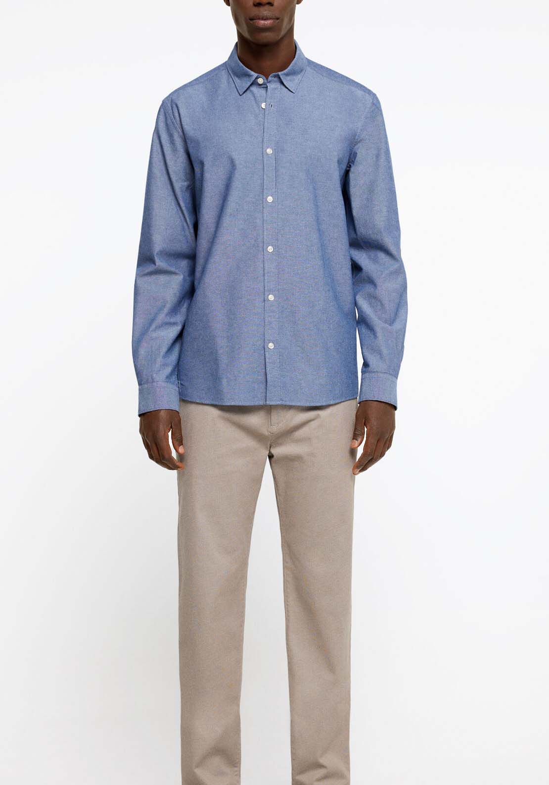 Springfield Pinpoint shirt with elbow patches - Blue 4 Shaws Department Stores
