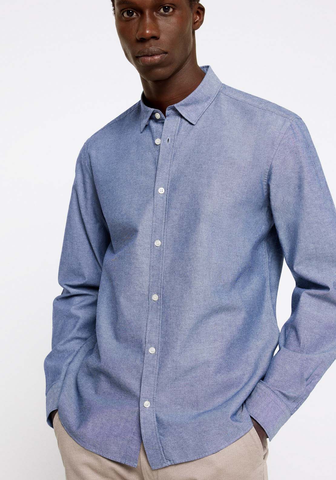 Springfield Pinpoint shirt with elbow patches - Blue 1 Shaws Department Stores