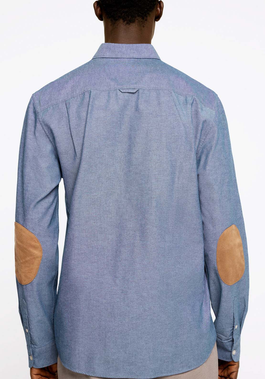 Springfield Pinpoint shirt with elbow patches - Blue 3 Shaws Department Stores