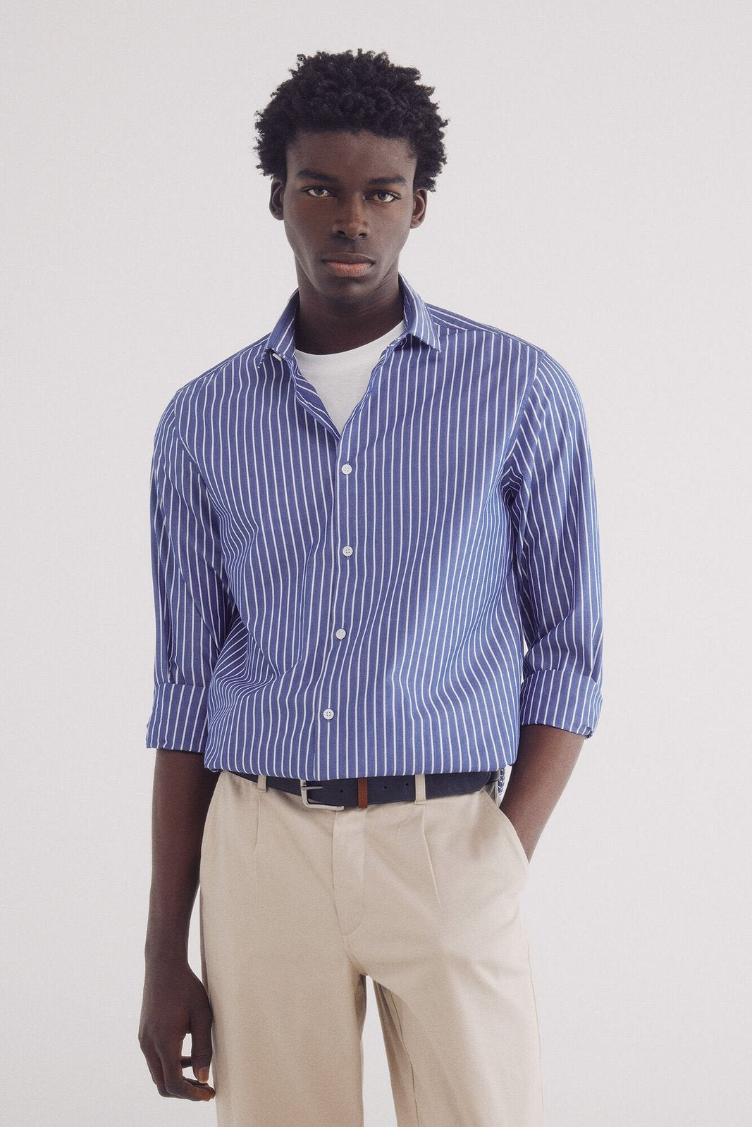 Springfield striped poplin dress shirt - Blue 1 Shaws Department Stores