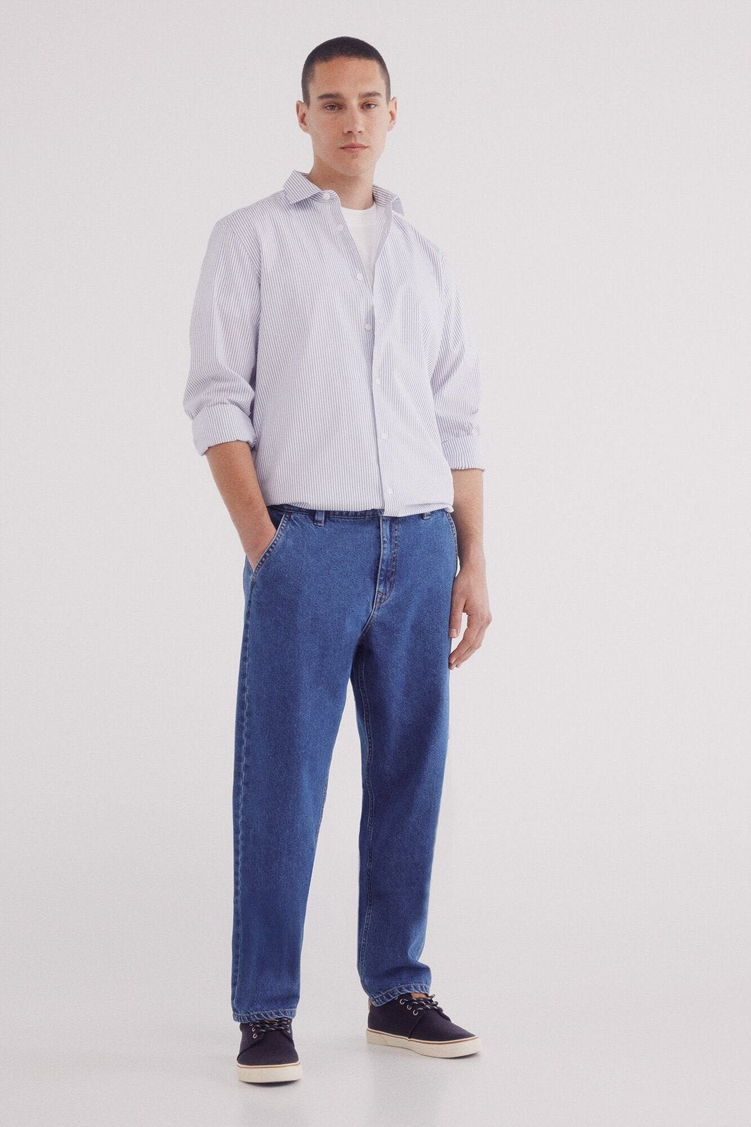Springfield striped poplin dress shirt - Blue 5 Shaws Department Stores