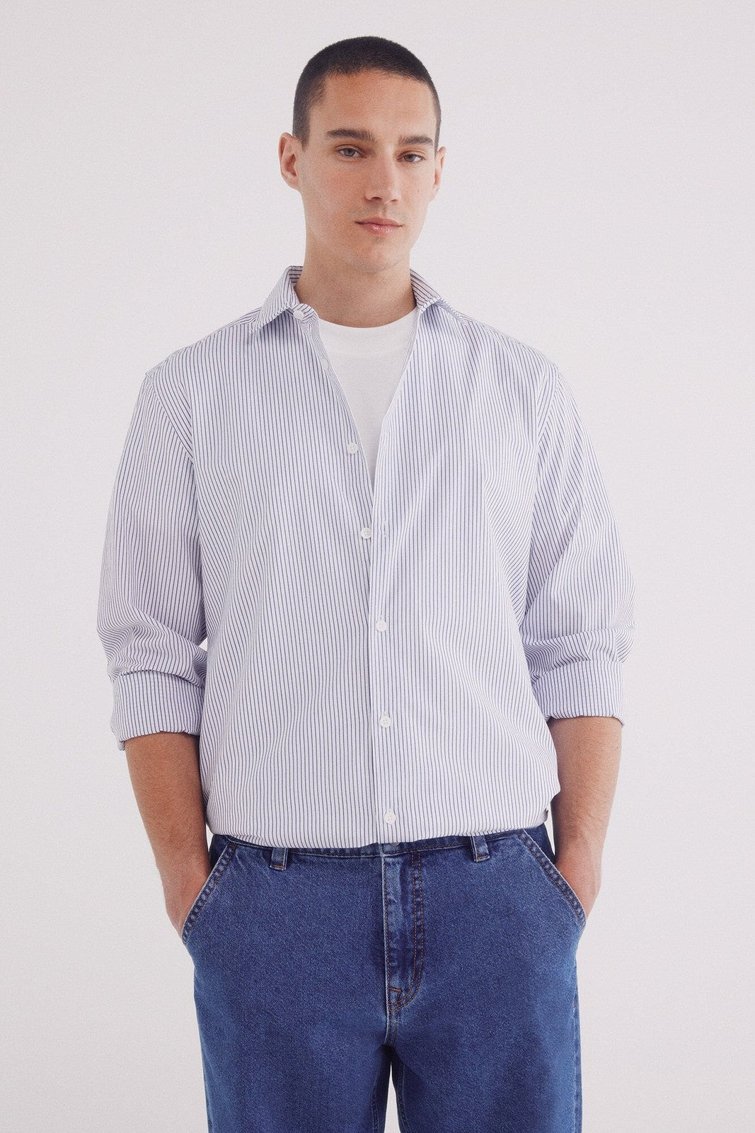 Springfield striped poplin dress shirt - Blue 3 Shaws Department Stores