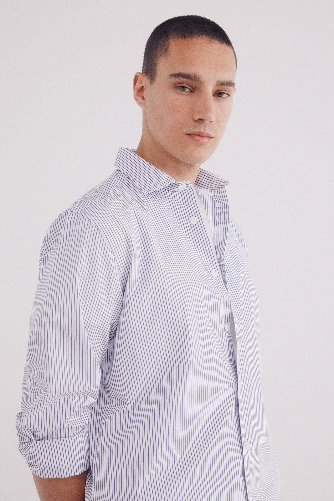 Springfield striped poplin dress shirt - Blue 1 Shaws Department Stores