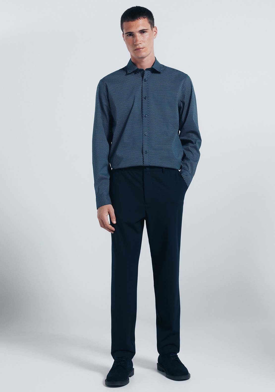 Micro Print Poplin Shirt - Blue