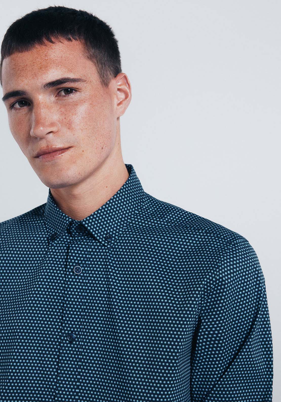 Micro Print Poplin Shirt - Blue