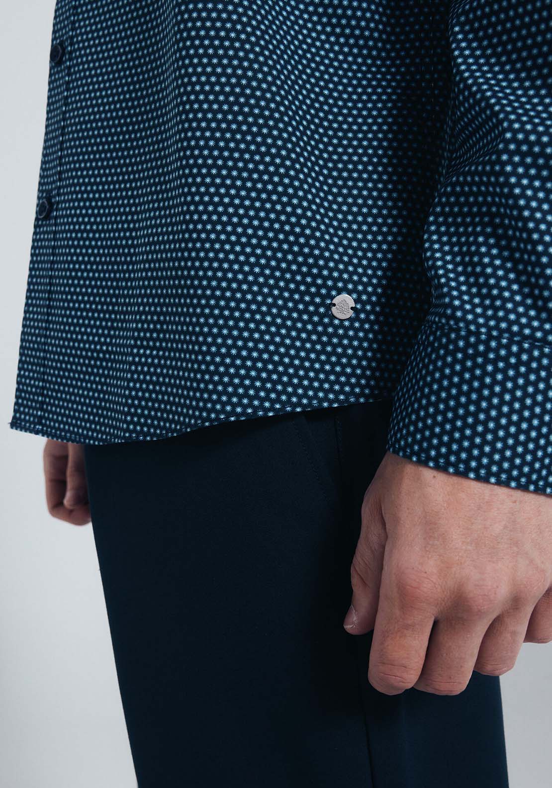 Micro Print Poplin Shirt - Blue