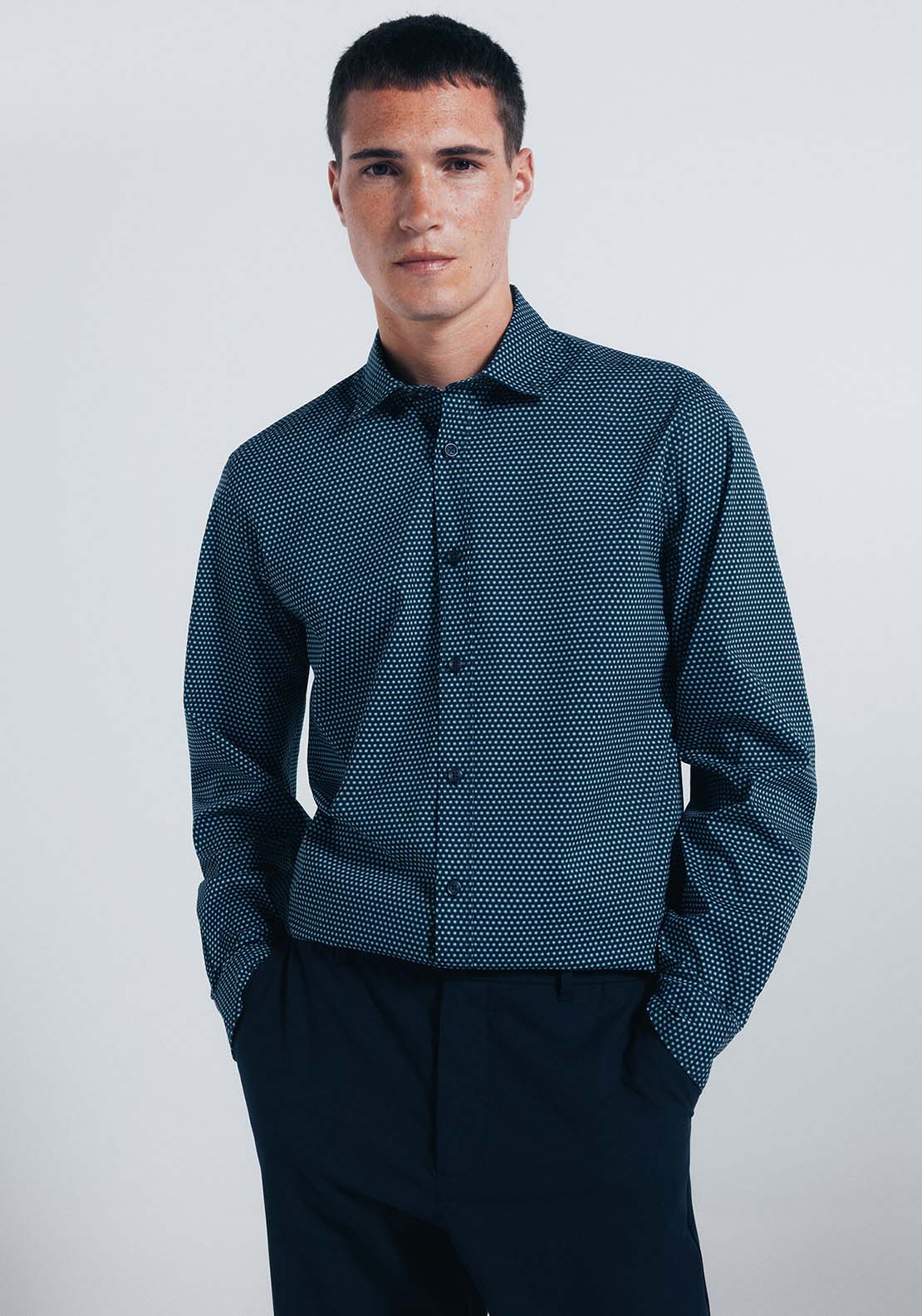 Micro Print Poplin Shirt - Blue