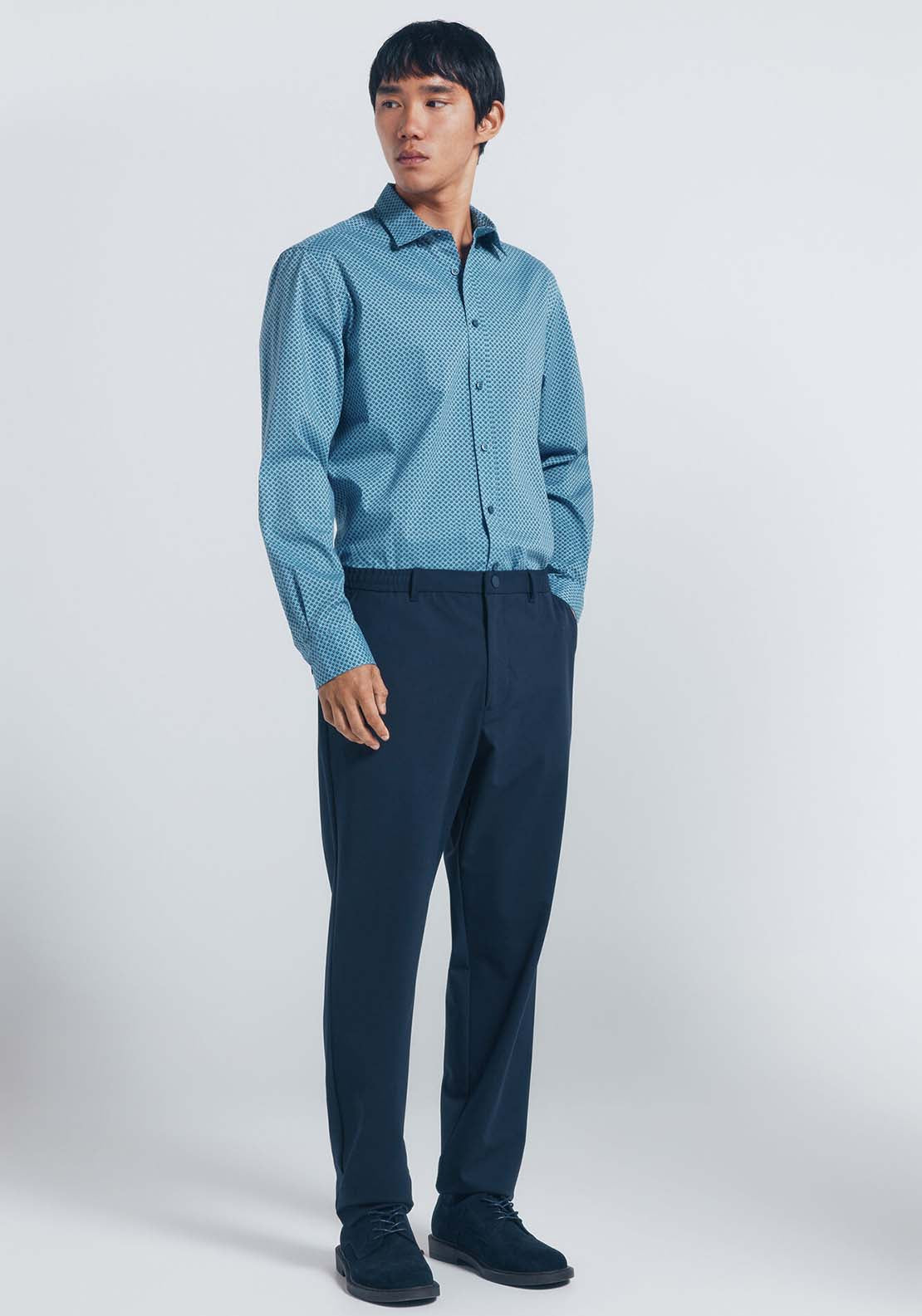 Micro Print Poplin Shirt - Blue