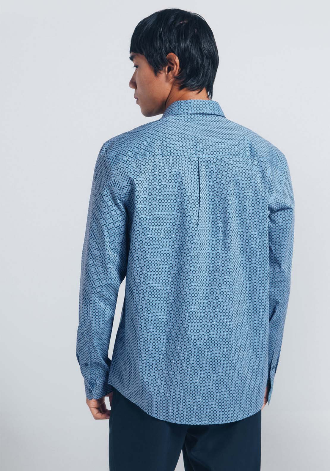 Micro Print Poplin Shirt - Blue