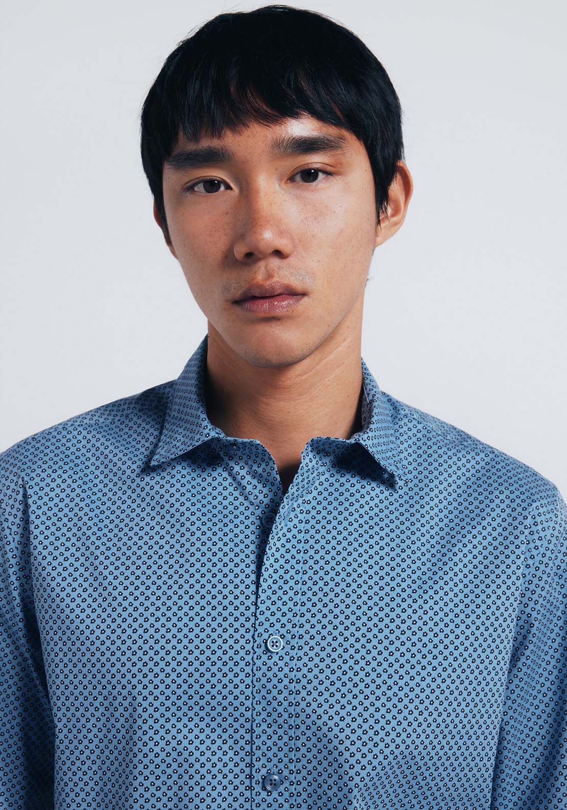 Micro Print Poplin Shirt - Blue