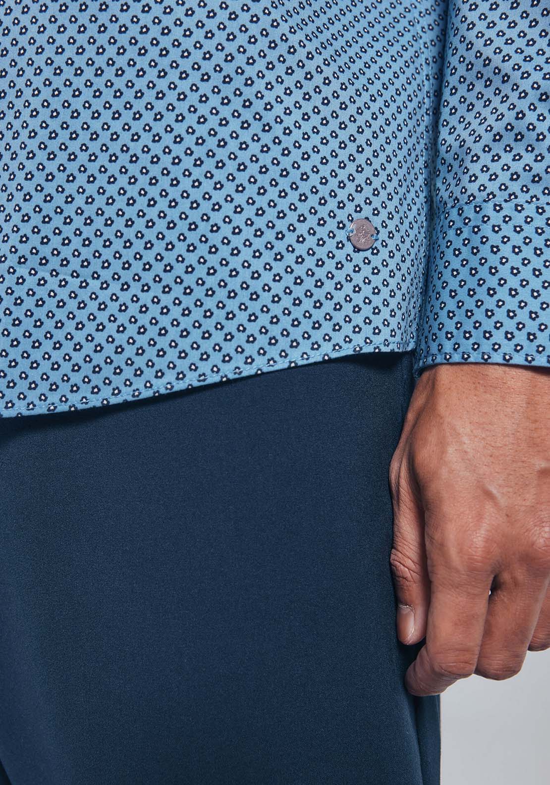 Micro Print Poplin Shirt - Blue