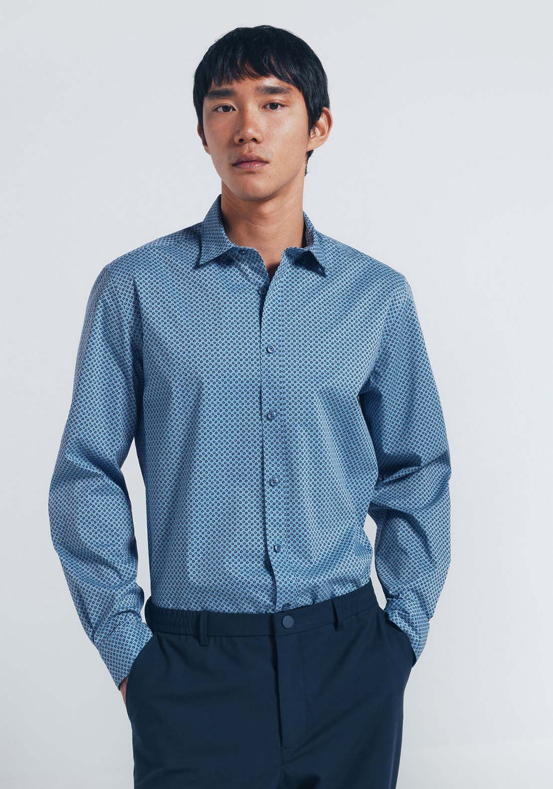 Micro Print Poplin Shirt - Blue