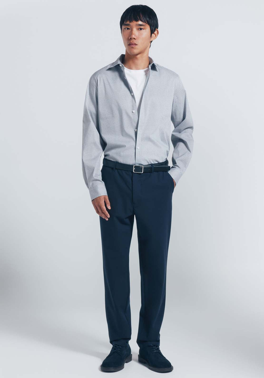 Micro Print Poplin Shirt - White