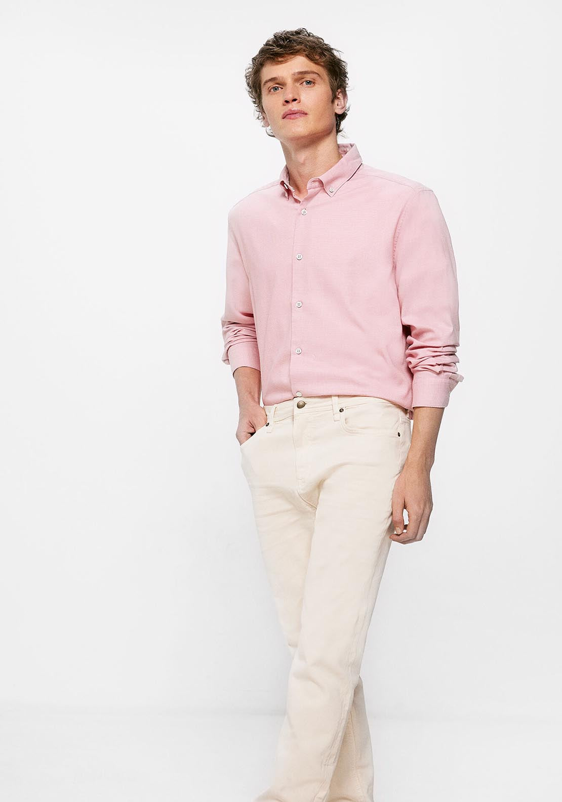Springfield Textured coloured shirt - Pink 2 Shaws Department Stores