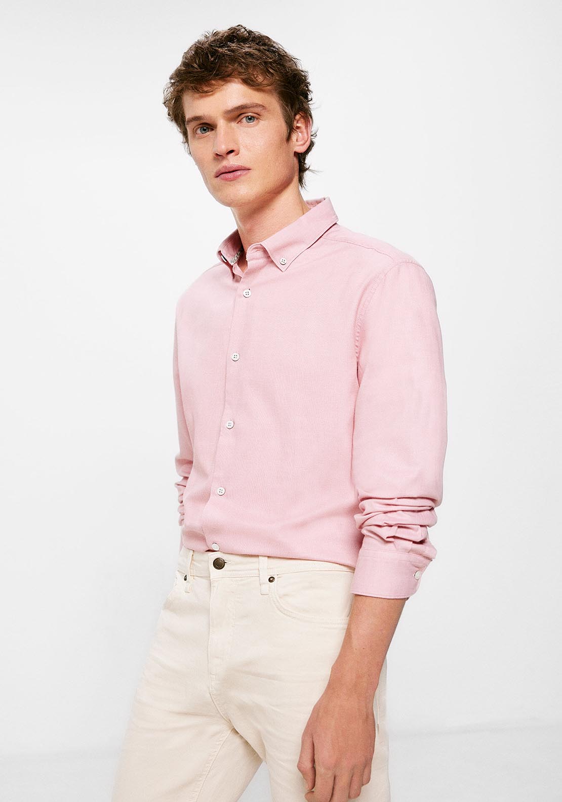 Springfield Textured coloured shirt - Pink 1 Shaws Department Stores