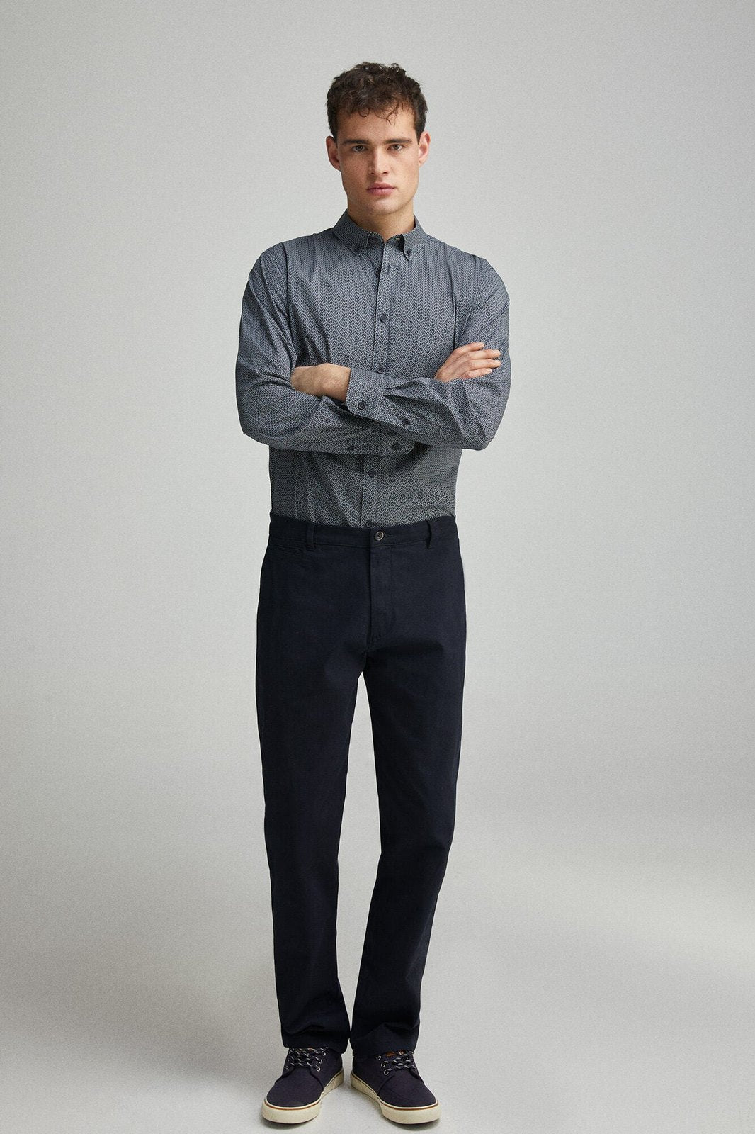 Springfield Easy care micro print poplin shirt - Blue 3 Shaws Department Stores
