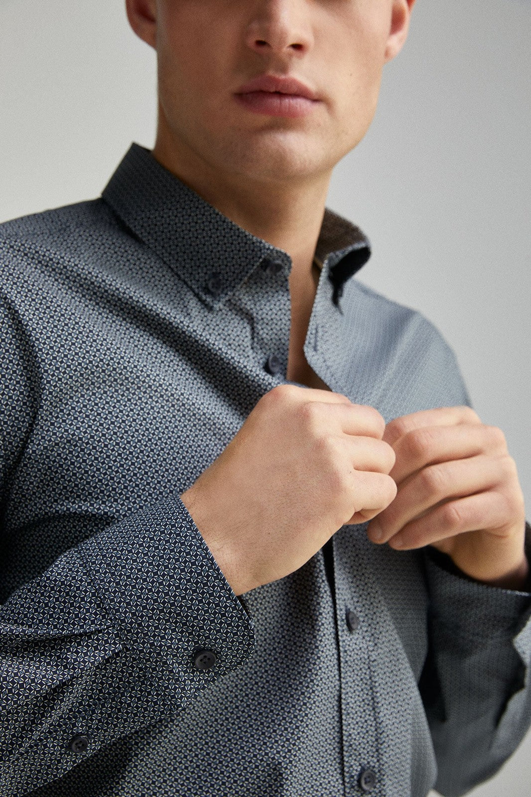 Springfield Easy care micro print poplin shirt - Blue 5 Shaws Department Stores