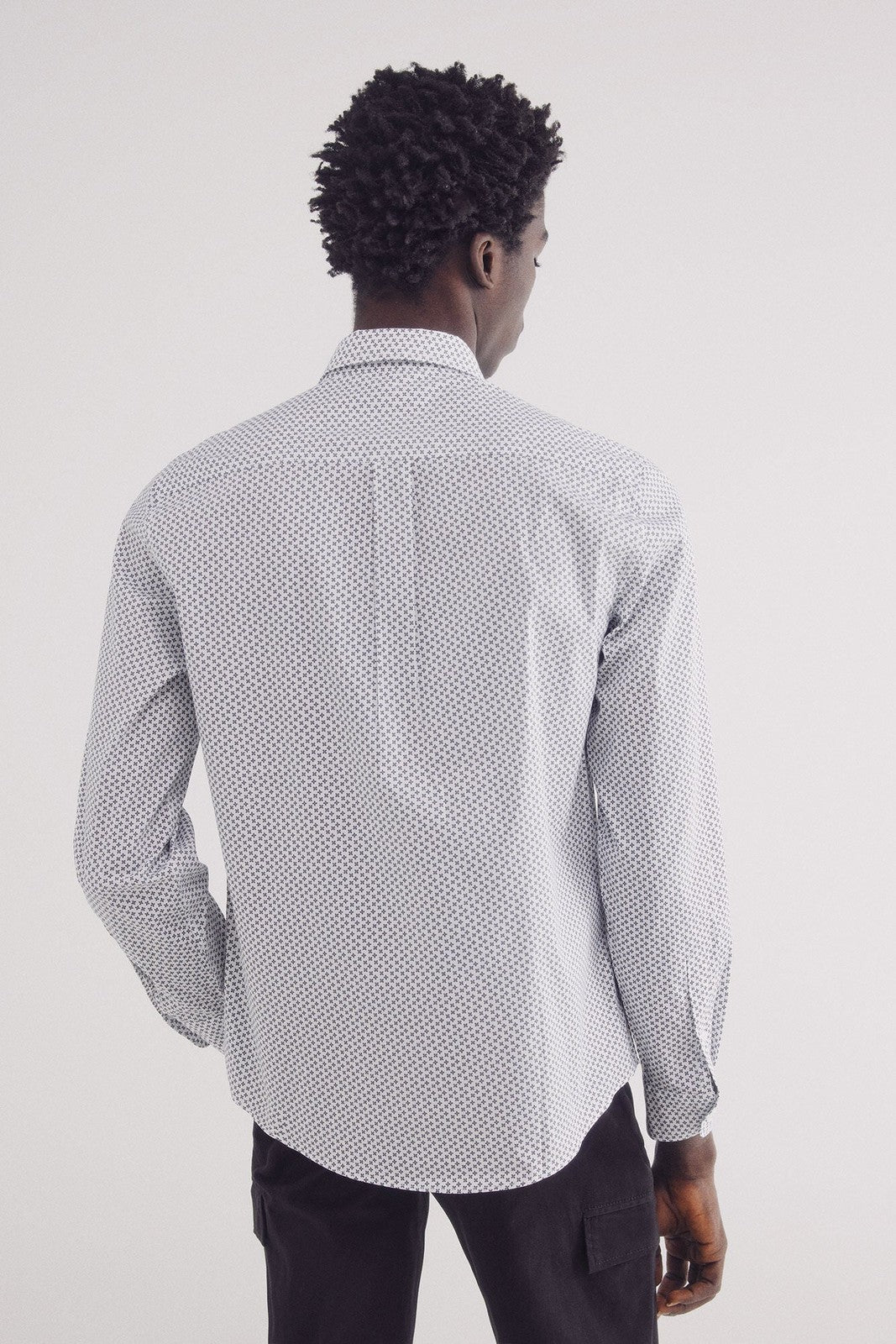 Springfield Easy care micro print poplin shirt - White 5 Shaws Department Stores