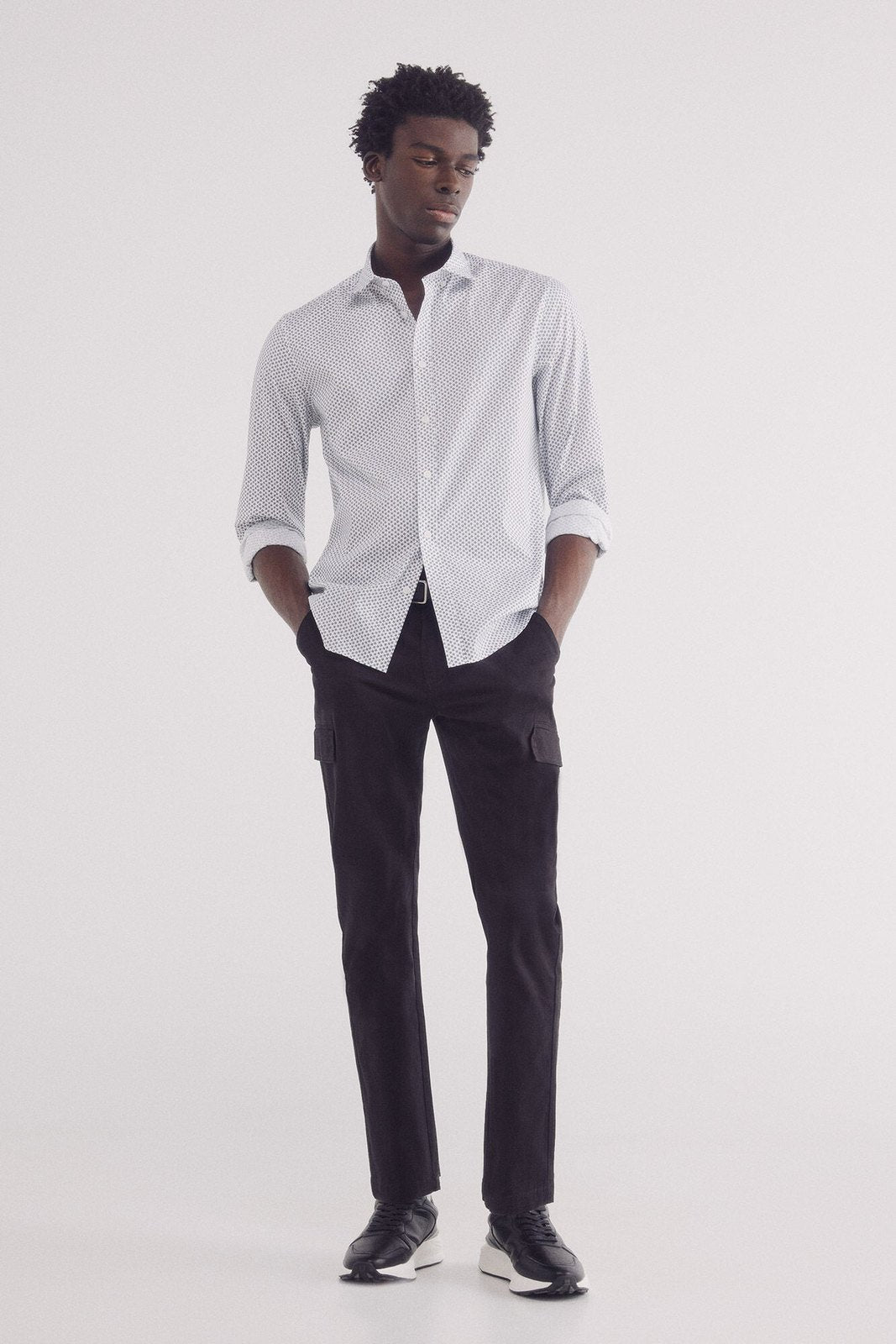 Springfield Easy care micro print poplin shirt - White 6 Shaws Department Stores