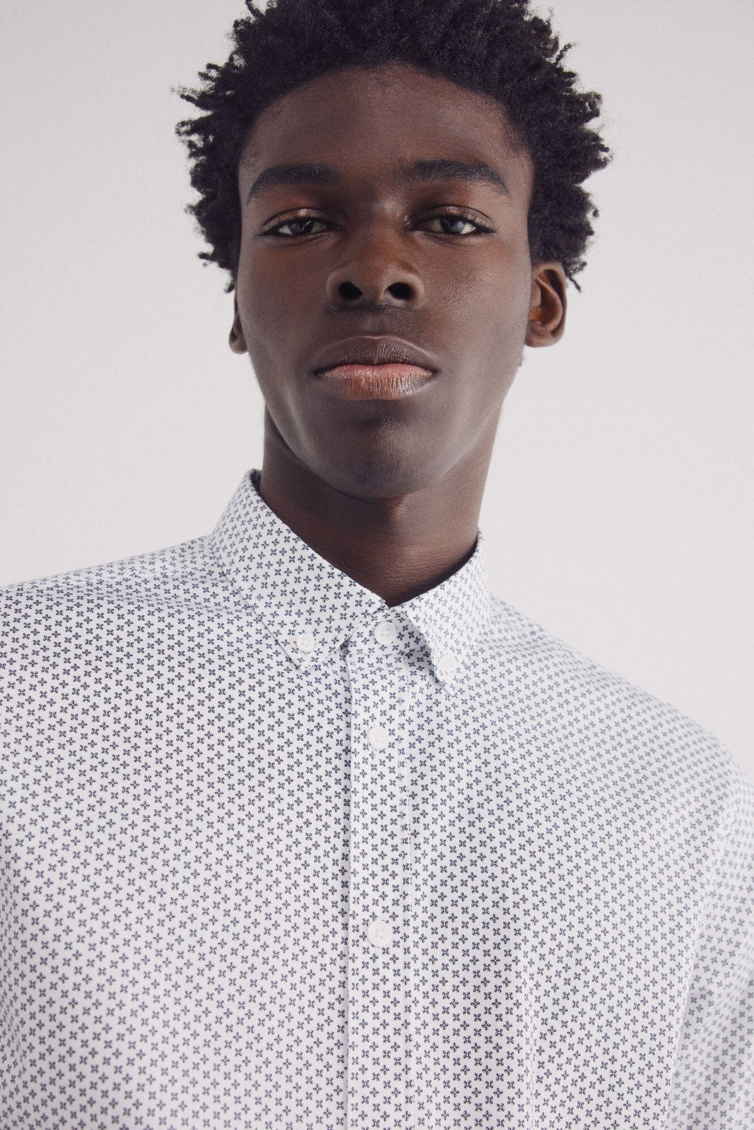 Springfield Easy care micro print poplin shirt - White 4 Shaws Department Stores