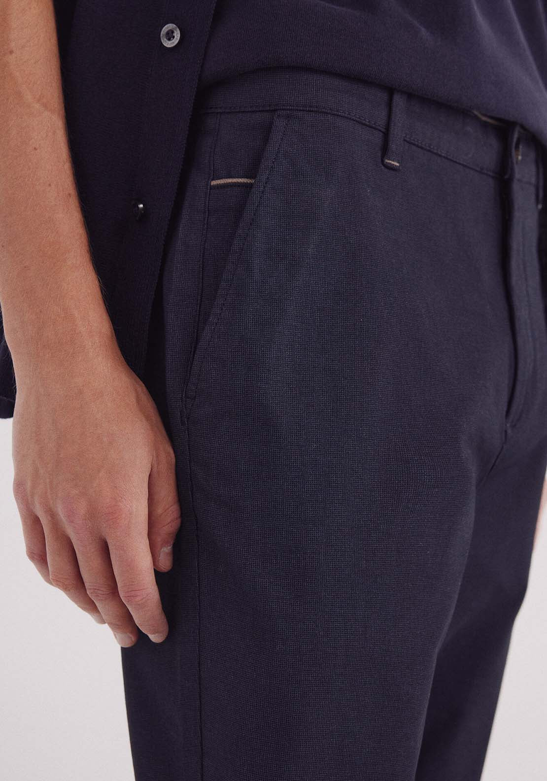 Slim Fit Micro-Printed Chinos Pants - Blue