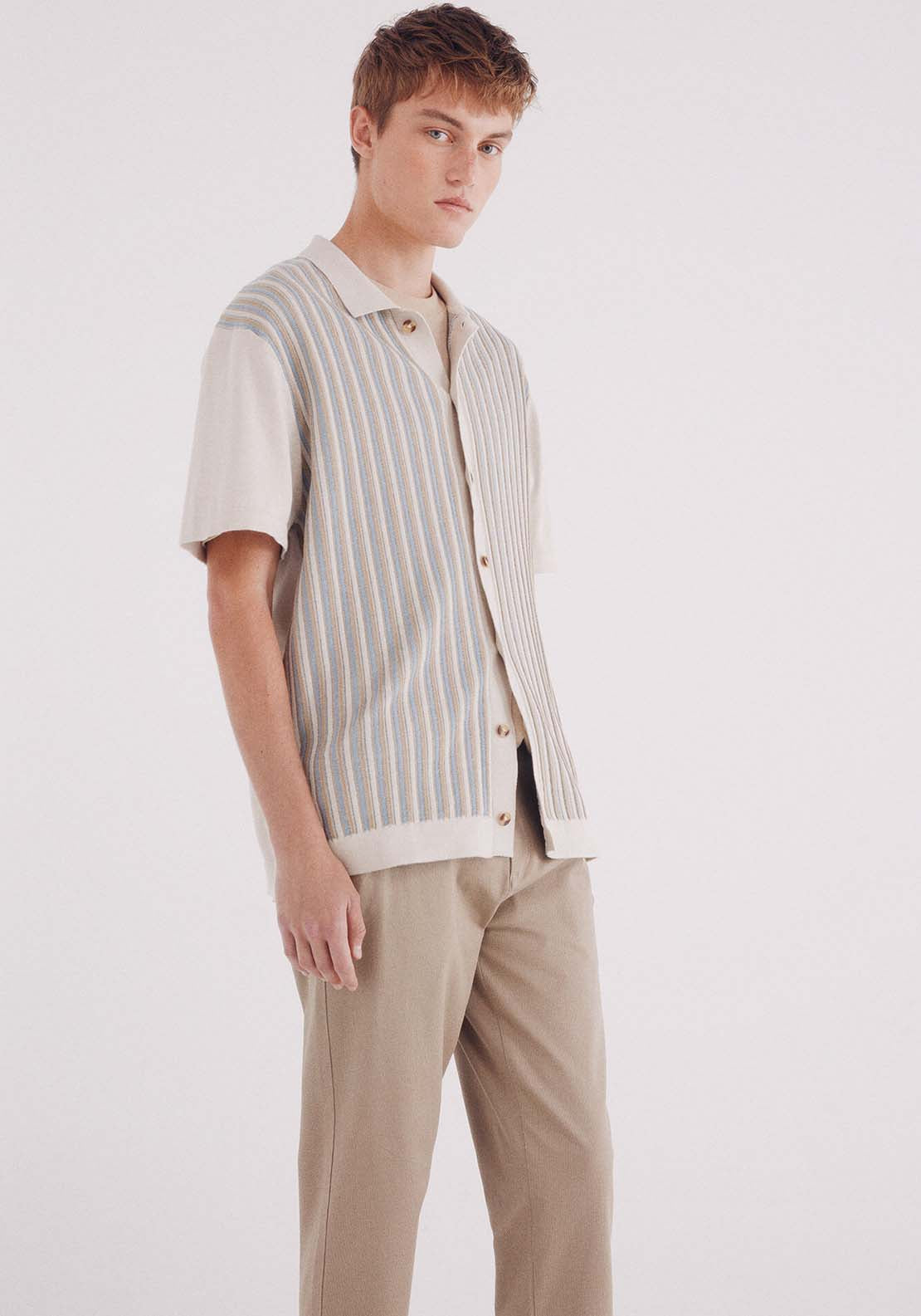 Slim Fit Micro-Printed Chinos Pants - Beige