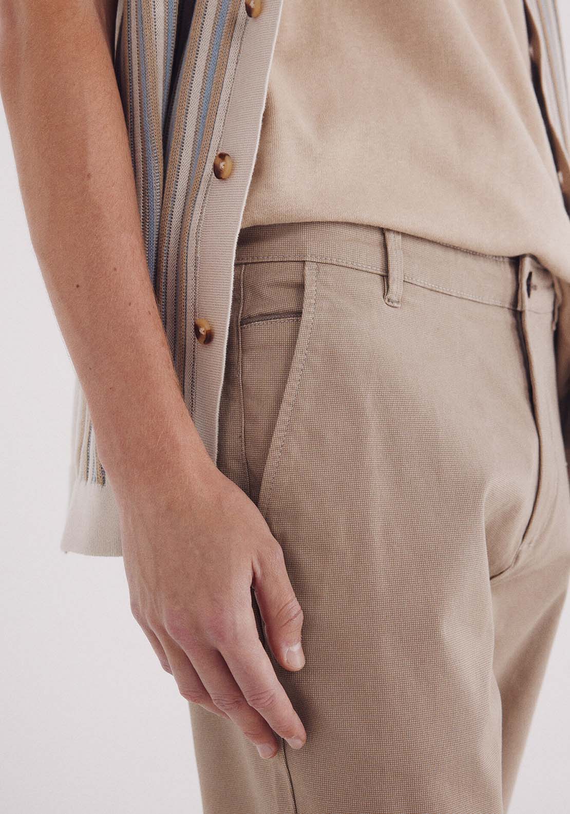 Slim Fit Micro-Printed Chinos Pants - Beige