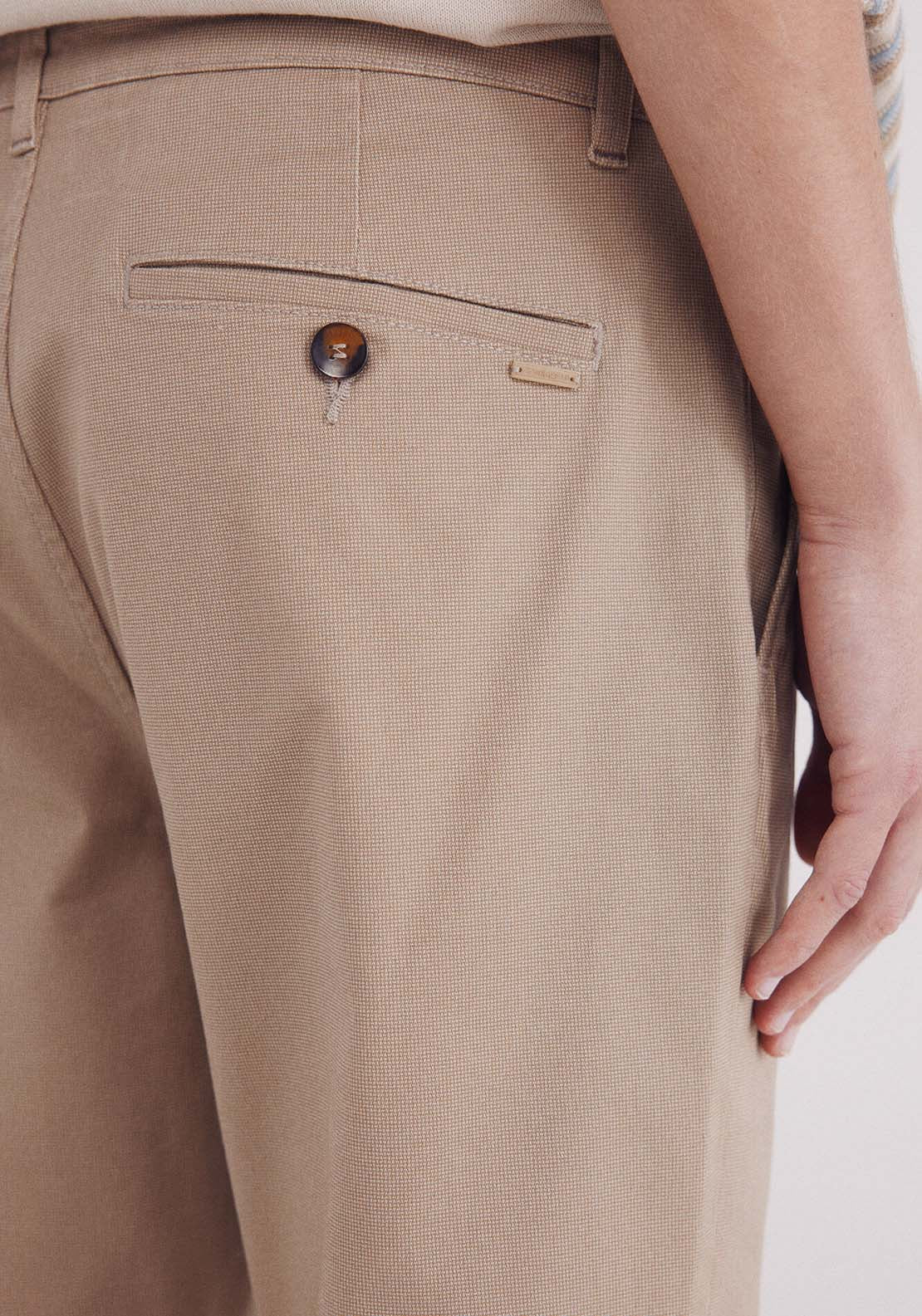 Slim Fit Micro-Printed Chinos Pants - Beige