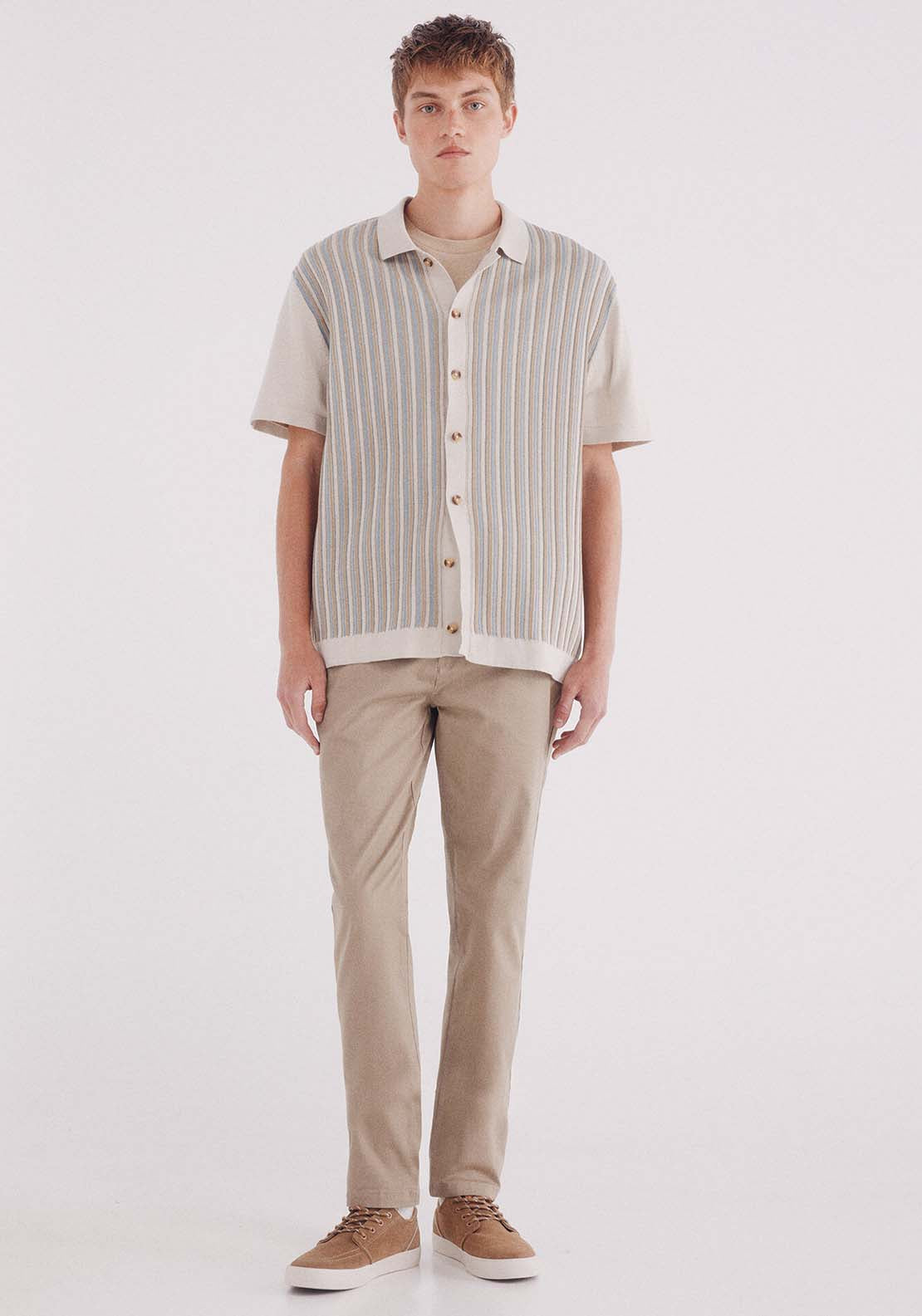 Slim Fit Micro-Printed Chinos Pants - Beige