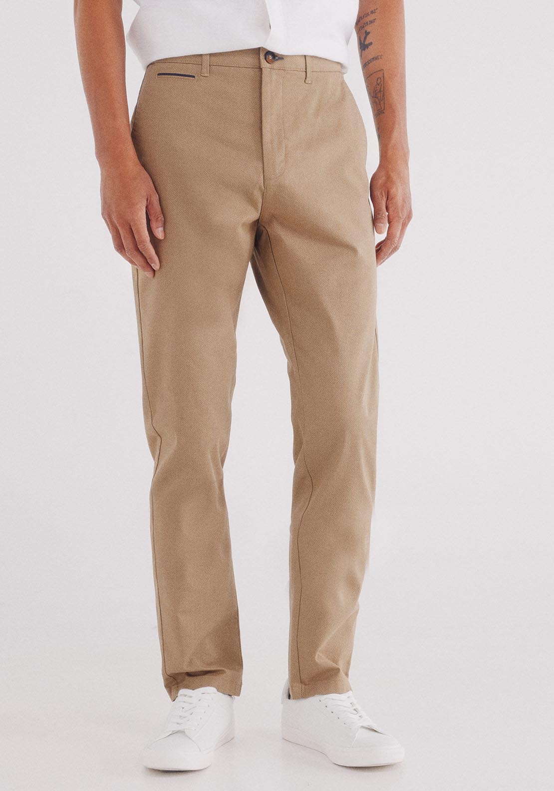 Slim Fit Micro Printed Chino Pants - Beige/camel