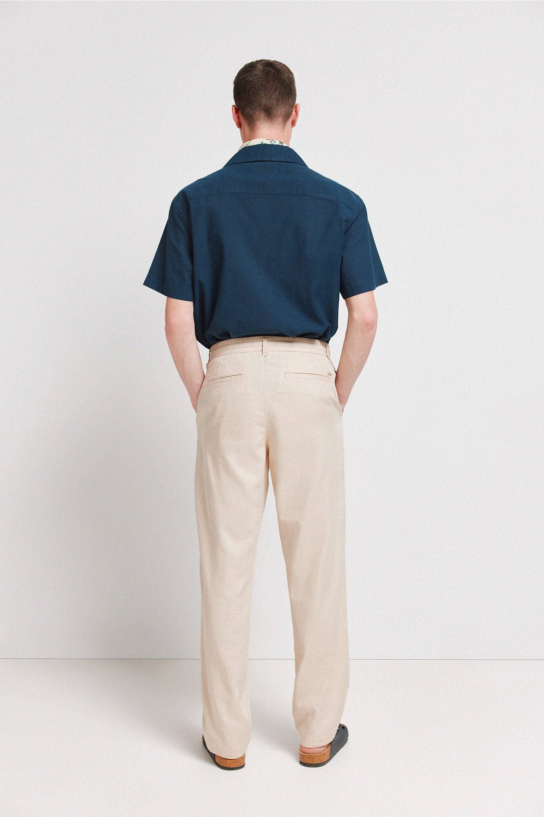 Dobby Straight Fit Trousers - Beige