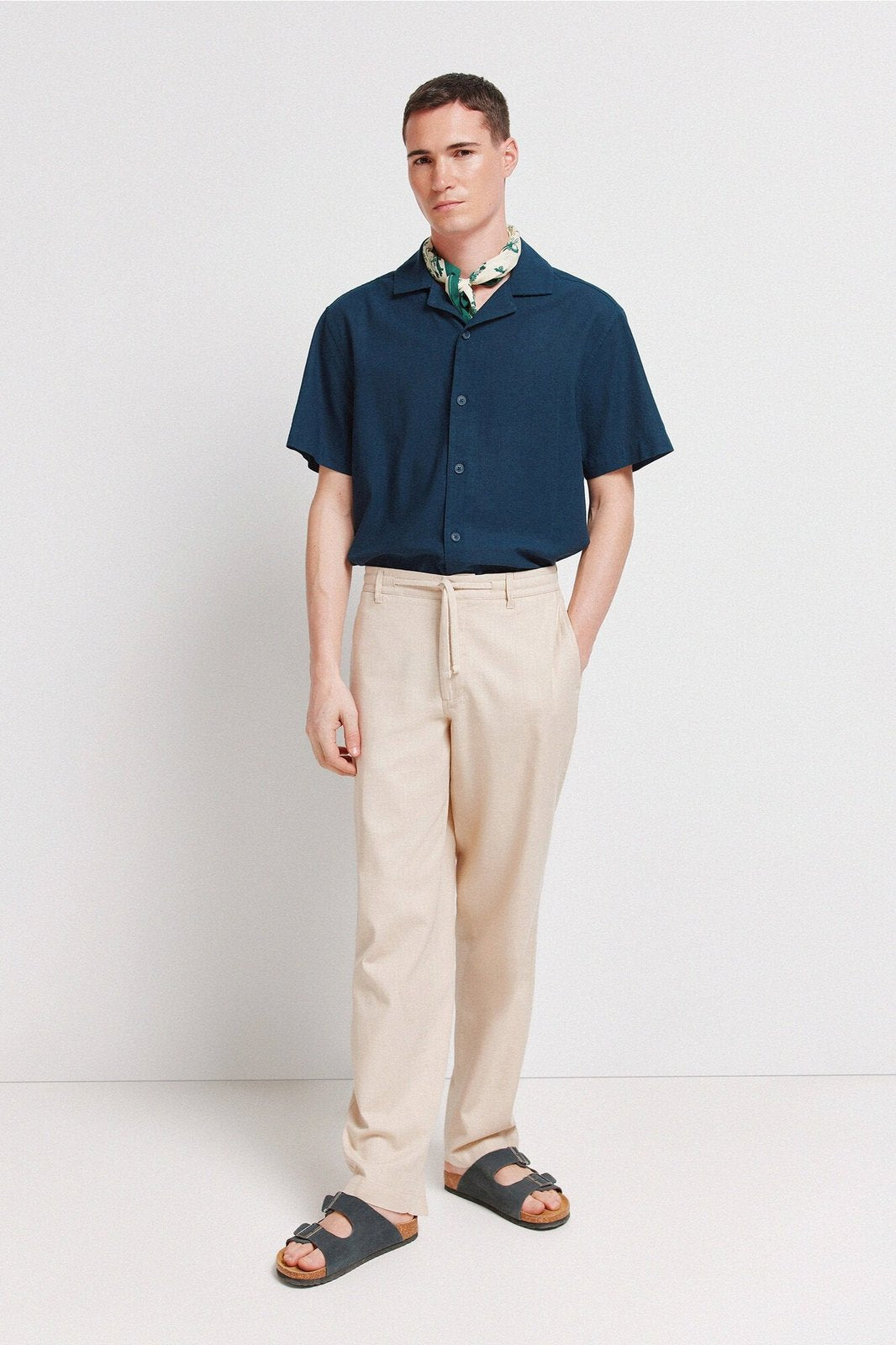 Dobby Straight Fit Trousers - Beige