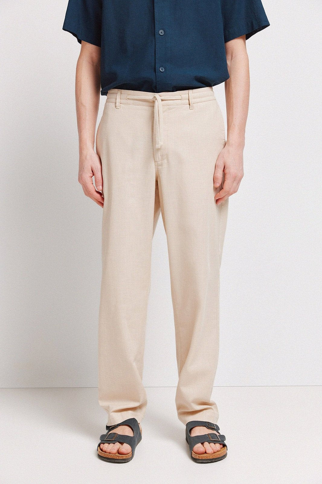 Dobby Straight Fit Trousers - Beige