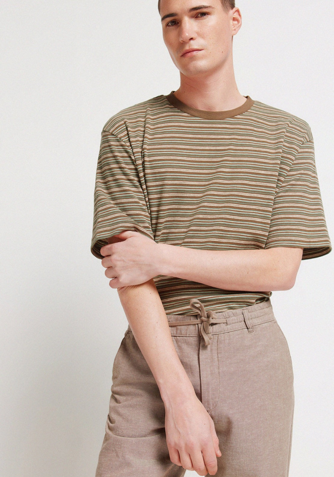Linen Comfort Fit Elasticated Chinos - Beige