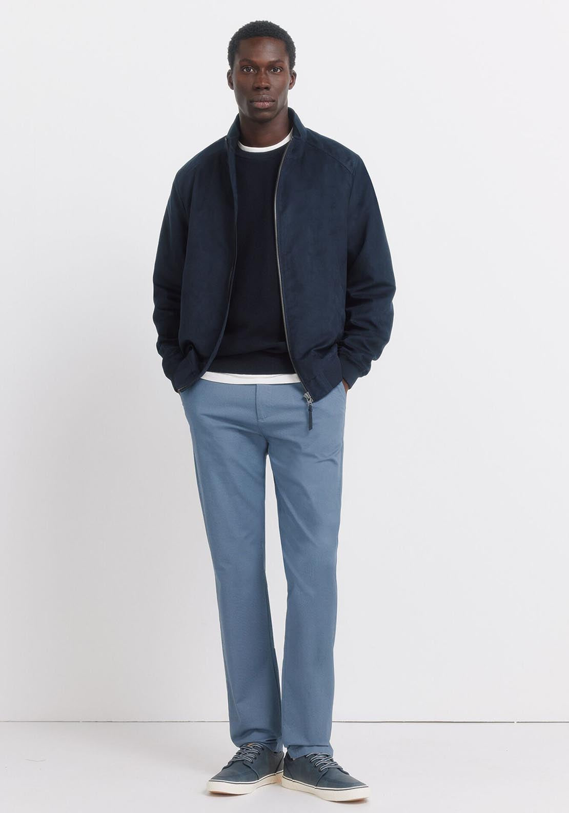 Slim Fit Micro-Print Trousers - Blue