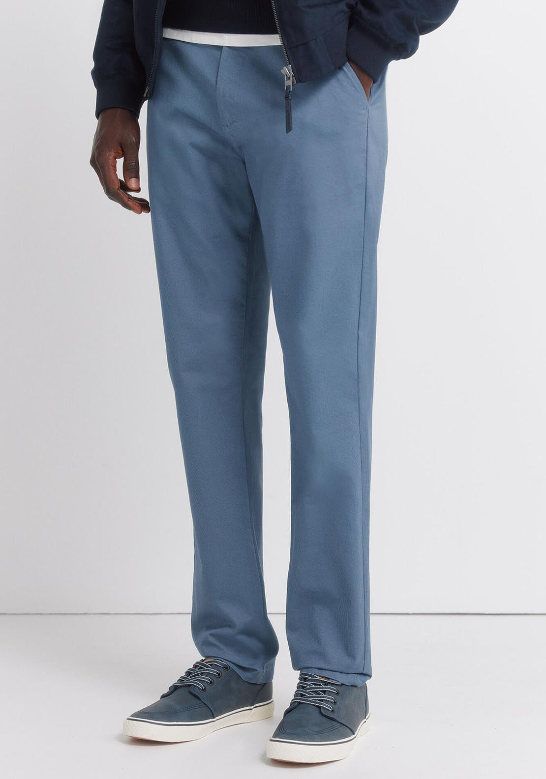 Slim Fit Micro-Print Trousers - Blue