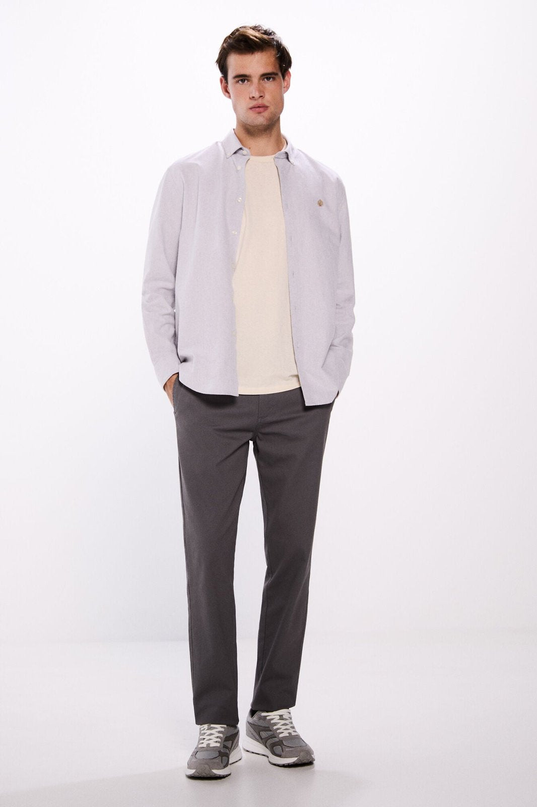 Springfield Slim fit microstructure trousers - Grey 1 Shaws Department Stores