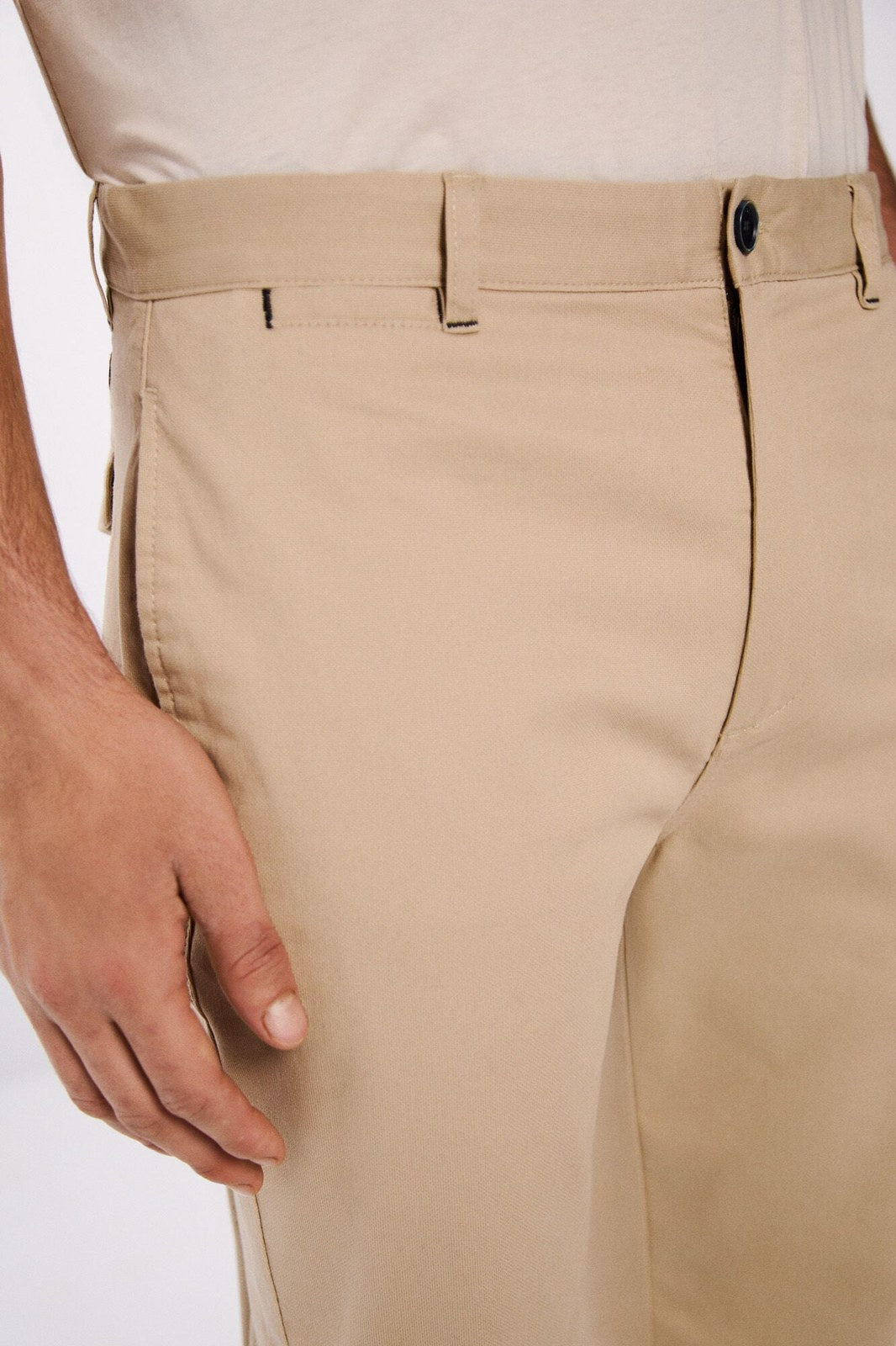 Springfield Slim fit microstructure trousers - Beige 3 Shaws Department Stores
