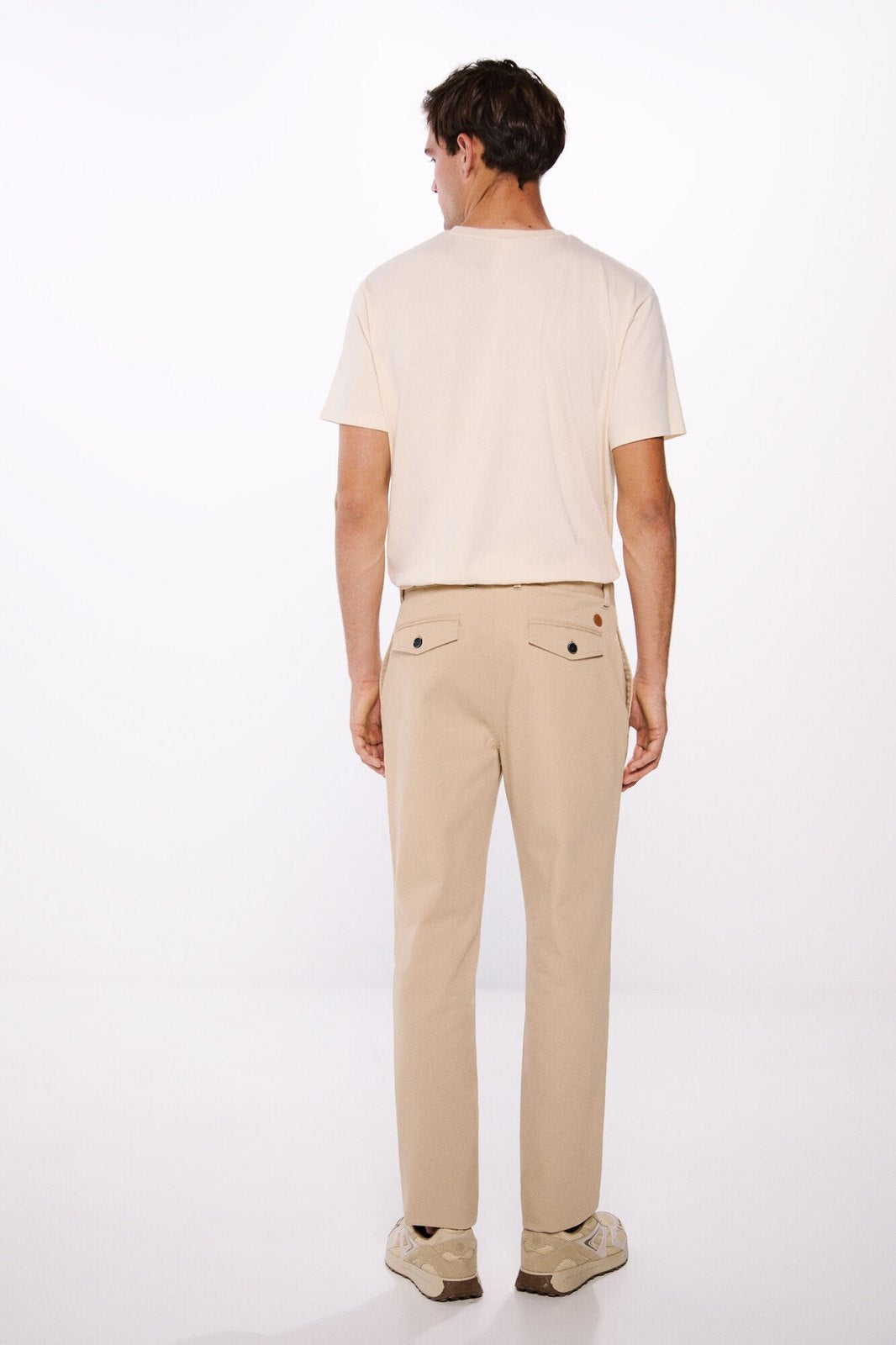 Springfield Slim fit microstructure trousers - Beige 4 Shaws Department Stores