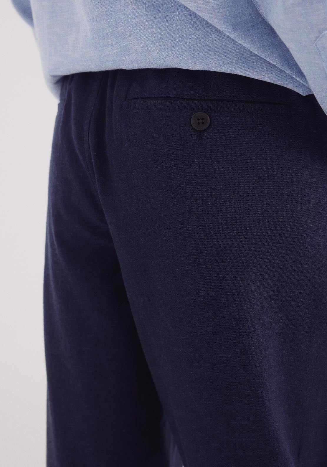 Springfield Slim Fit Linen Chinos Trousers - Blue 3 Shaws Department Stores