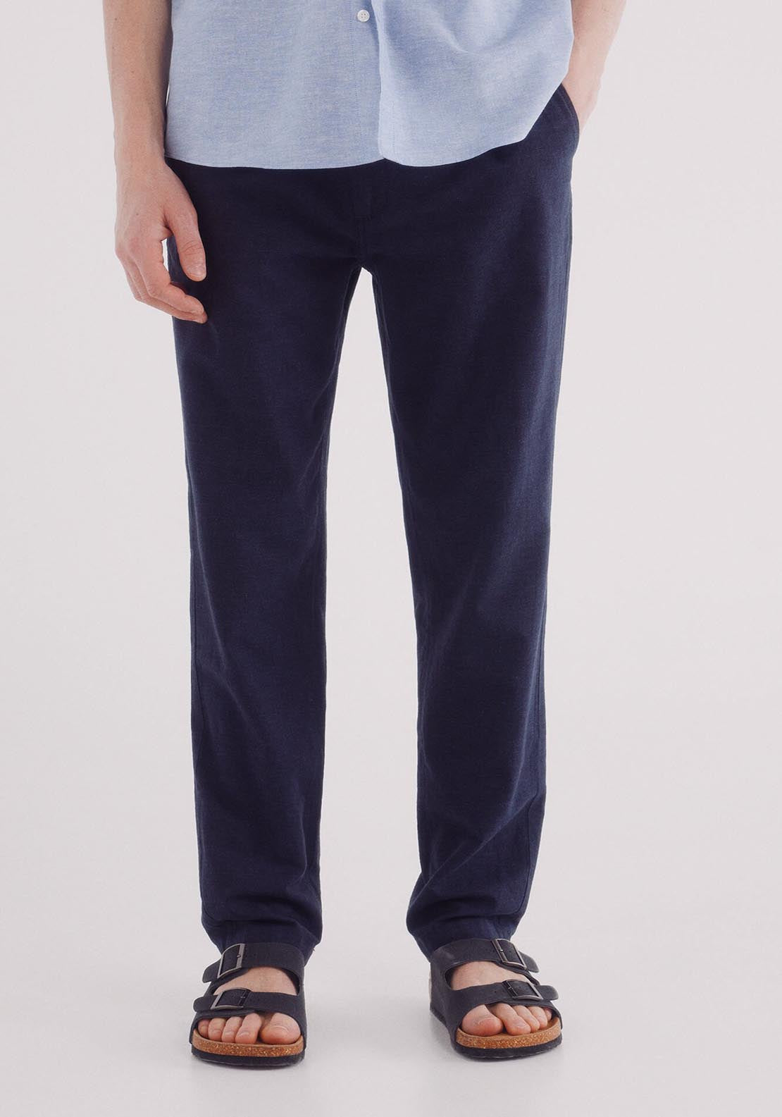 Springfield Slim Fit Linen Chinos Trousers - Blue 2 Shaws Department Stores