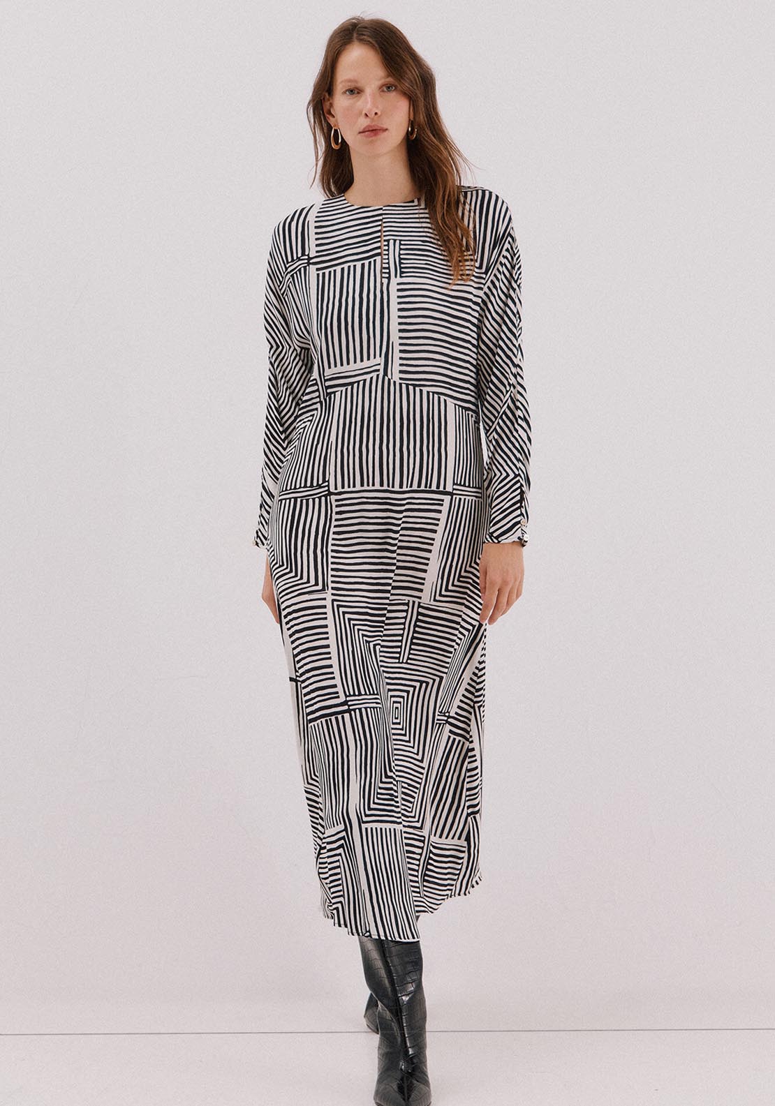Printed Midi Dress - Burgundy